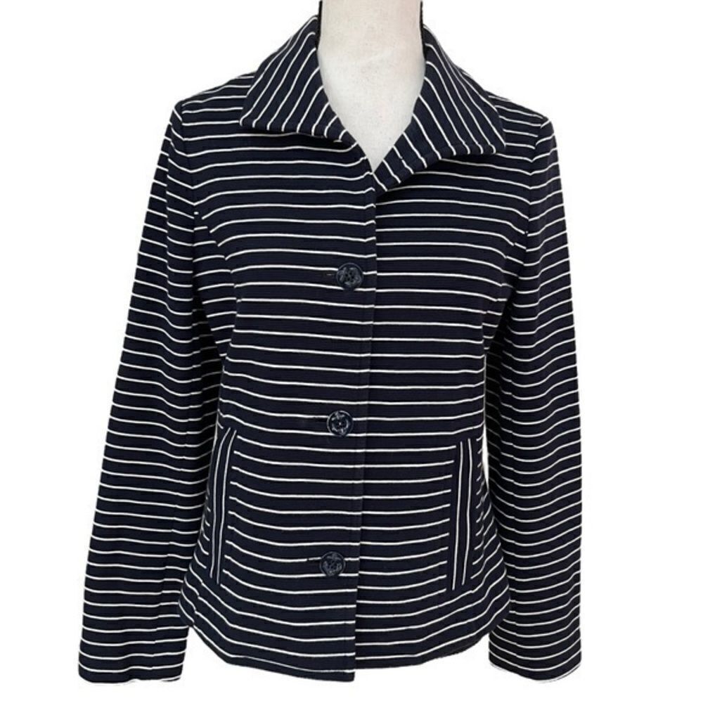 Talbots Navy White Striped Jacket Nautical Blazer Womens Size Small Button Front